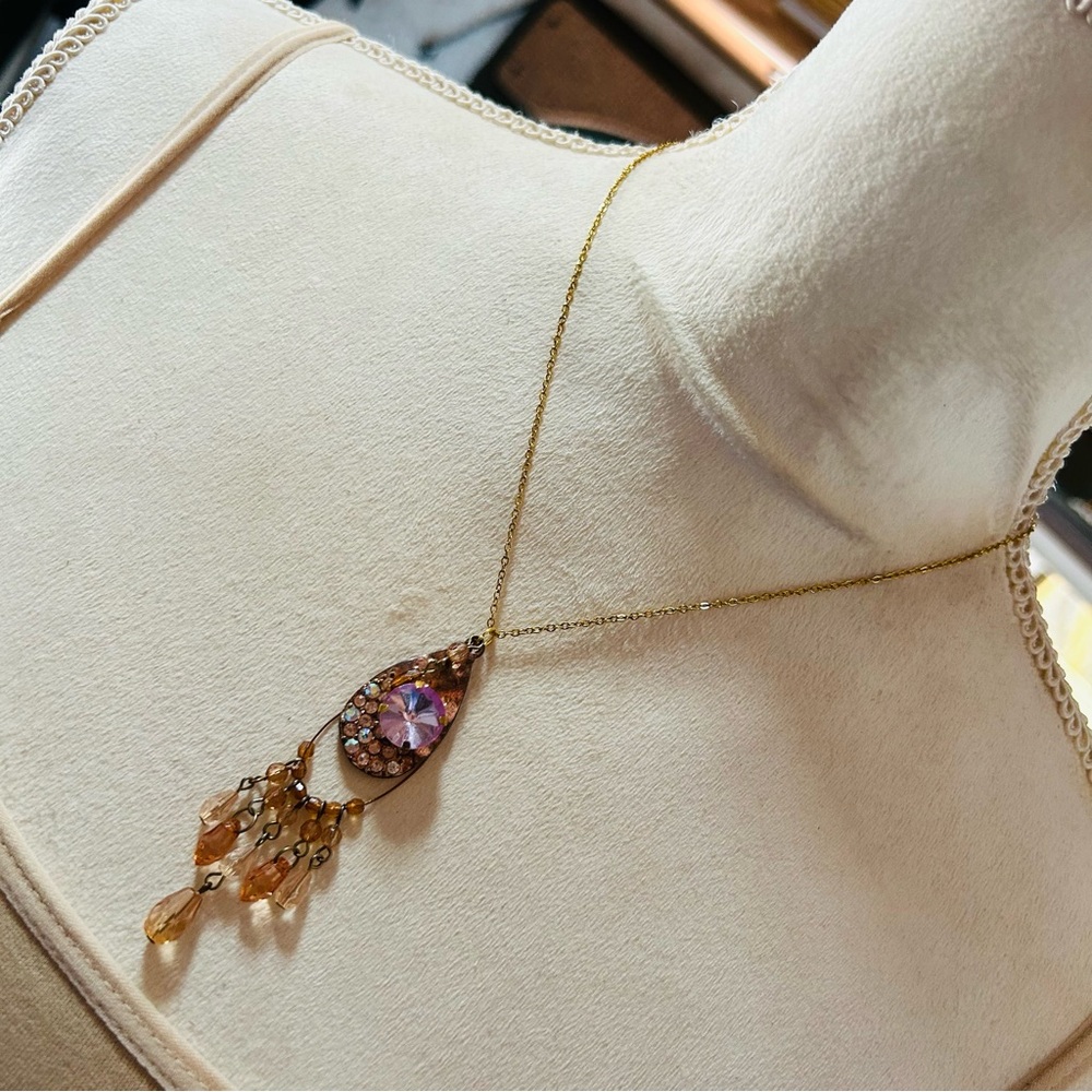 Handcrafted copper plated glass stone chandelier pendant on chain necklace
